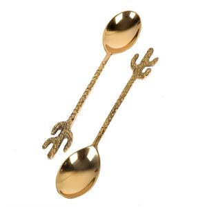 Cuillère à dessert en laiton avec manche entièrement gaufré motif palmier, cuillère de luxe pour la maison et l'hôtellerie - Product Image 2