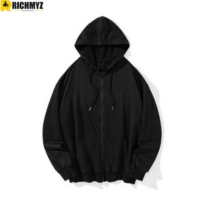 Men's <b>Navy</b> Blue Hooded Zip-Up <b>Sweatshirt</b> Solid Casual Oversized Fit 100% Cotton Fleece Breathable Eco-Friendly Winter Wear - Product Image 6