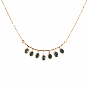 Collar Minimalista de Oro Amarillo Sólido de 14K con Zafiro Verde Azulado en Barra Curva, Joyería Fina para Bodas, Piedra de Nacimiento de Septiembre - Product Image 1