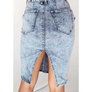 High Quality Women Denim Retro Acid-Wash Denim Pencil Skirt High-Waist with Belt Slim Fit Front Pocket Streetwear Style - Product Image 4