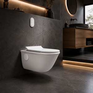 Tendance 2026 WC suspendu sans bride monobloc en porcelaine allongé avec siphon en S/P, réservoir encastré et chasse latérale - Product Image 4