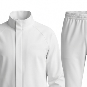 2026 Unisex White Tracksuit Set Full Sleeve Stand Collar <b>Zipper</b> <b>Jacket</b> Solid Color Casual Breathable Spring Wear Adult Size - Product Image 5