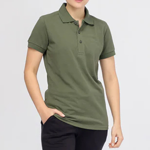 Polo à manches courtes vert olive pour femme Coupe classique Couleur unie 100% coton Tissu Oxford - Product Image 5