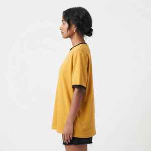 T-shirt ample jaune pour femme, col rond, manches courtes, couleur unie, 100% coton respirant, à porter au printemps et en été - Product Image 4