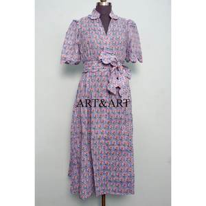 Robe en coton artisanale de qualité supérieure, imprimée au bloc, pour femmes, à manches courtes, et robe de fête pour filles, à prix de gros - Product Image 1