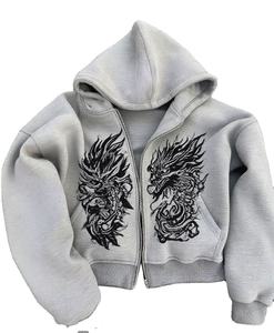 เสื้อฮู้ดดี้ผ้าฝ้ายฟลีซพิมพ์ลายตามสั่ง ทรงโอเวอร์ไซส์ ทรงบ็อกซี่ ระบายอากาศได้ดี เนื้อผ้าหนา ไหล่ตก มีซิป สำหรับผู้ชาย - Product Image 1