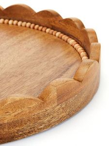 Bol de service ovale en bois moderne de 9 pouces, plateau à fruits avec bord perlé, fait main, pour fêtes et repas à domicile - Product Image 3