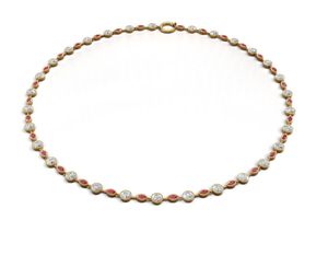 Classic Yellow Gold <b>Necklace</b> With Round Brilliant Cut Diamonds And Ruby Side Stones For Women's Wedding Jewelry GIA Certified - Product Image 3