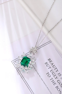 Glamorous <b>Emerald</b> Cut Green Gemstone <b>Pendant</b> Necklace With Diamond Flower Design 925 Silver Chain Jewelry - Product Image 3
