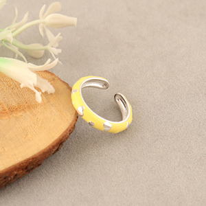 Trendy 18k Silver Plated Yellow Enamel Heart <b>Statement</b> <b>Ring</b> Wholesale Luxury High Quality Fashion Adjustable Women's Jewelry - Product Image 6