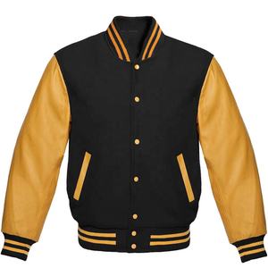 Chaqueta Universitaria Personalizada para Hombre, de Lana y Cuero, con Logotipo Bordado, Corte Holgado, Rayas y Ribetes, Estilo Béisbol - Product Image 1