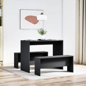 Juego de comedor de madera de ingeniería negra de 3 piezas que incluye mesa y banco - Product Image 3