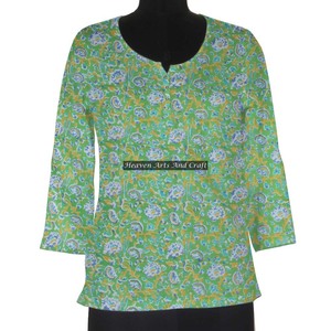 Main bloc imprimé robe indienne tuniques coton robe courte robe vêtements de plage robe à la main coton Kurti - Product Image 1