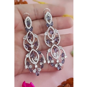 Elegant Premium Quality <b>Silver</b> Plated Moissanite <b>Drop</b> Statement <b>Earring</b> for Women Evening Look Party Wear Fashion Collection - Product Image 1