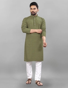 KV <b>Men's</b> Cotton Embroidered Long Sleeve Ankle Length <b>Kurta</b> Pant Set Traditional Muslim Clothing Casual Wedding Party Wear 4XL - Product Image 5