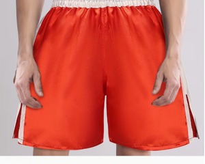 Pantalones Cortos de Boxeo de Estilo Profesional, Diseño de Logotipo Personalizado, Pantalones Deportivos Transpirables, Fabricante de Pantalones Cortos de Boxeo, Color Rojo Sólido con Blanco - Product Image 6