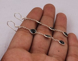 Natural Black Onyx <b>Earrings</b> 925 Sterling <b>Silver</b> Jewelry Vintage Style Oval Black Gemstone <b>Earrings</b> Antique Finish <b>Dangle</b> <b>Earring</b> - Product Image 3