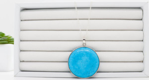 Man-Made Turquoise Pendant Necklace 925 Sterling Silver Large Round Cabochon Blue <b>Stone</b> Minimalist Jewelry - Product Image 4