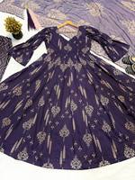 Ensemble Anarkali 3 pièces imprimé violet tendance de luxe, style indien pakistanais, grande taille, robe longue, pour l'hiver et l'été