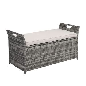 106*52*46cm Iron Frame Footstool <b>Locker</b> Gray Gradient Rattan <b>Storage</b> Unit with Comfortable Can Accommodation - Product Image 5