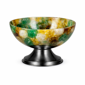 Bol en marbre vert, jaune et blanc élégant avec support noir, centre de table décoratif en résine pour la décoration intérieure moderne - Vente chaude - Product Image 1