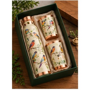 Juego de Termos de Cobre Negro de Diseño, con Patrón de Hojas Doradas, Diseño Oriental, Ecológico, Libre de BPA, Portátil, para Regalos Empresariales - Product Image 2