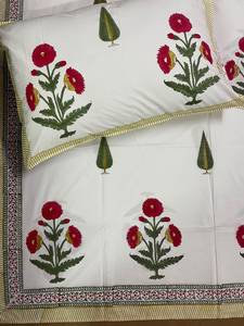 Ensemble de draps en coton imprimé à la main avec 2 taies d'oreiller, literie artisanale indienne, textile de maison à imprimé floral, vente en gros à l'exportation - Product Image 1