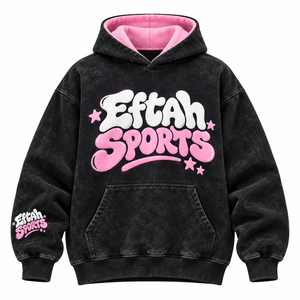 Eftah Sports Men's Oversized Washed Black <b>Hoodie</b> With Pink Lining And Graphic Letter Print <b>Cheap</b> Price Wholesale Rate Custom - Product Image 2