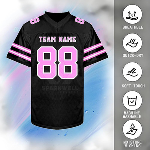Maillot de football américain personnalisé noir et rose, col en V, manches courtes, maille, nom de l'équipe, numéro 88, uniforme adulte - Product Image 4