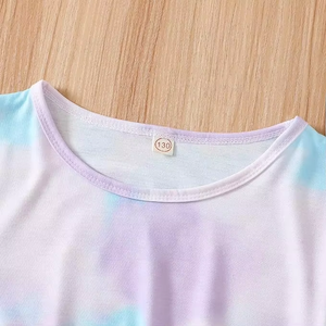 Conjunto de Verano para Niñas, Camiseta Corta con Estampado Tie-Dye de Algodón, Pantalones Cortos con Cintura Elástica y Bolsillos Laterales, Cómodo - Product Image 2