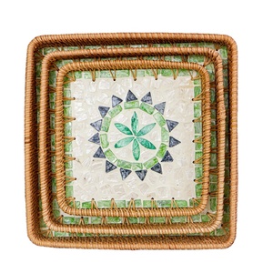 Meilleur plateau de service de luxe en rotin et nacre fait à la main, parfait pour la nourriture et le petit-déjeuner, plateau de service rustique en nacre - Product Image 2