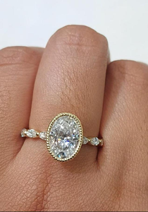 Unique 3 carat Oval Cut Diamond Engagement <b>Ring</b> 18K <b>Gold</b> Bezel Setting Classic Women's Fine Jewelry - Product Image 4