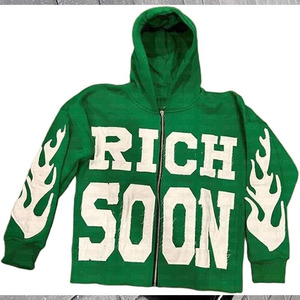 Sweat-shirt à capuche zippé surdimensionné avec imprimé graphique, streetwear décontracté pour hommes et femmes, mélange de coton premium, unisexe - Product Image 2
