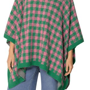 Pink Green Checkerboard Cape Shawl Soft Warm Fashion <b>Wrap</b> Women Casual Winter Poncho Style Outerwear Accessory Elegant Pattern - Product Image 6