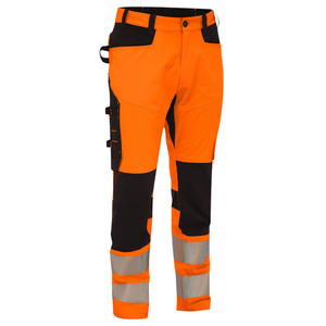 Men's Orange Workwear Pants High Waist Reflective Stripes Multiple Pockets Straight Fit Midweight Polyester Canvas - Product Image 1