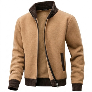 <b>Men's</b> Solid Technical Fabric <b>Turtleneck</b> Jacket Full Zip Fleece Knit Cardigan Winter Anti-Wrinkle Business Casual Outerwear OEM - Product Image 1