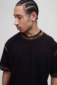 T-shirt noir oversize pour homme, manches courtes, col rond, tricoté, teinture dégradée, couleur unie, style streetwear, bordure contrastante - Product Image 2