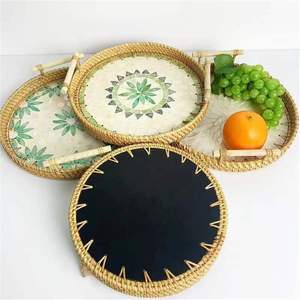 Plateau de service en rotin incrusté de nacre, artisanal et de haute qualité, design unique d'Inde, nouveau produit en bois - Product Image 3