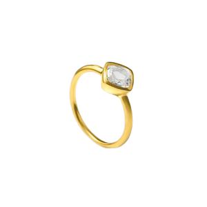 Anillo de Plata de Ley con Cristal de Cuarzo en Forma de Cojín, Chapado en Oro, 8mm, Anillo Apilable con Piedra de Nacimiento - Product Image 1