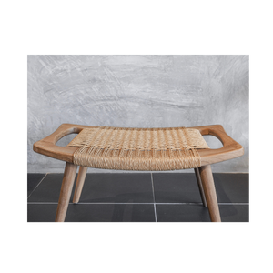 Premium Handcrafted Teak Wood Stool with Woven Rope Seat Minimalist Bench <b>Footrest</b> for Your Elegant Modern Home Living Room - Product Image 2