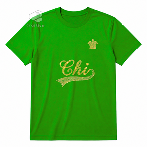 T-shirt pour femme Chi Eta Phi Sorority, en jersey de coton vert, col rond, manches courtes, avec strass et motif lettres grecques - Product Image 1