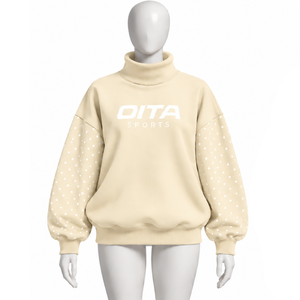 เสื้อสเวตเชิ้ตคอเต่าโอเวอร์ไซส์สำหรับผู้หญิง ตกแต่งมุกที่แขนเสื้อ ทรงหลวม สไตล์ลำลอง สตรีทแวร์ แขนยาว สำหรับฤดูหนาว - Product Image 1