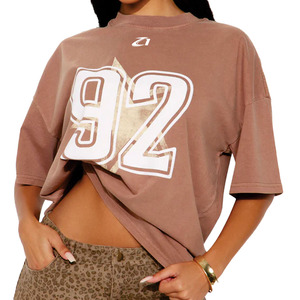 Maillot de football personnalisé en polyester pour femme, T-shirt graphique oversize en coton, streetwear décontracté, coupe ample, imprimé, vente en gros OEM - Product Image 6