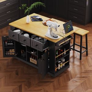 Carrello da Cucina Grande K K da 53 Pollici con Piano Ribaltabile, Presa di Corrente, Porta, Scaffale Interno e 5 Ruote Girevoli - Product Image 6