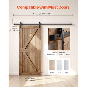 Kit Ferramenta per Porta Scorrevole Stile Barn da 3 Metri, Compatibile con Larghezza Massima 152 cm, Capacità di Carico 150 kg, Spessore 35-45 mm - Product Image 6