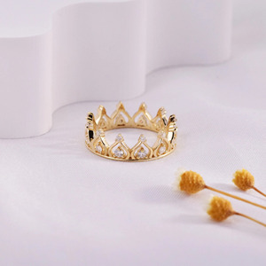 Lab Grown Diamond <b>Crown</b> <b>Ring</b> Yellow Gold Tiara Stackable Diamond Band Fine Jewelry for Women - Product Image 4