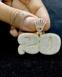 Colgante de Diamante Moissanite Tishya Número 20 para Mujer, Plata de Ley 925, Chapado en Oro, Estilo Hip Hop, Joyería con Incrustaciones de Diamantes - Product Image 4