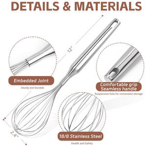 Fouet de cuisine en acier inoxydable durable, faible MOQ, stock disponible, multi-usages, fouet personnalisé sur mesure - Product Image 2