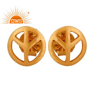 18k Yellow Gold Plated Sterling Silver Matte Finish Peace <b>Sign</b> Stud Earrings for Women Jewellery Supplier - Product Image 4