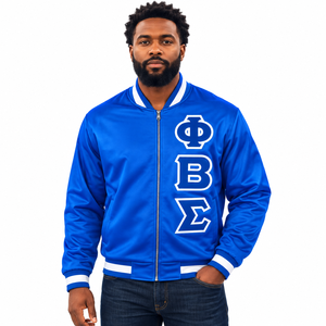 Chaqueta con Cierre Completo Phi Beta Sigma para Hombre, Chaqueta Bomber Estilo Universitario con Letras Bordadas, Cuello Acanalado, Ropa Exterior Informal para Fraternidad - Product Image 1